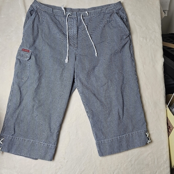 Lauren Jeans Co pants 22W Striped Capri Pants Pull On Navy and White - Picture 1 of 12